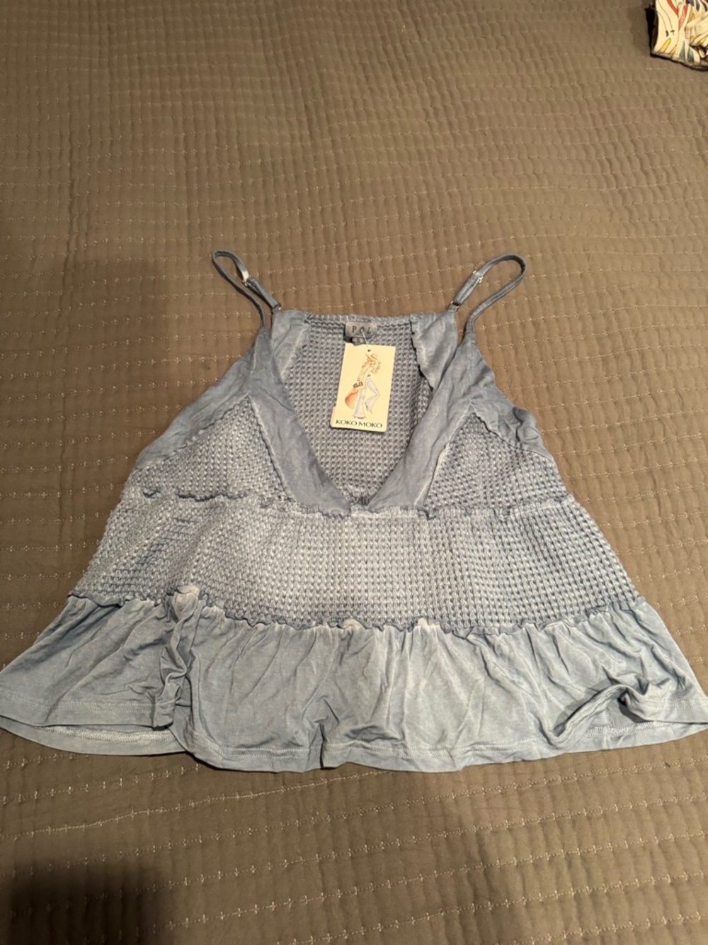 NWT Boutique Brand POL Light Blue Ruffle Knit Cami Tank size Small